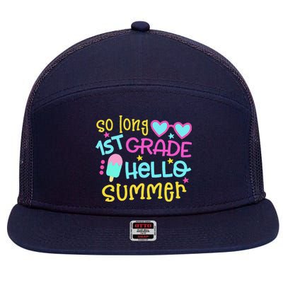 So Long 1st Grade Hello Summer Graduation Last Day Of School 7 Panel Mesh Trucker Snapback Hat