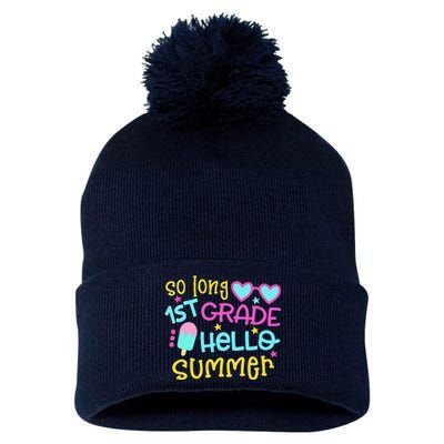 So Long 1st Grade Hello Summer Graduation Last Day Of School Pom Pom 12in Knit Beanie