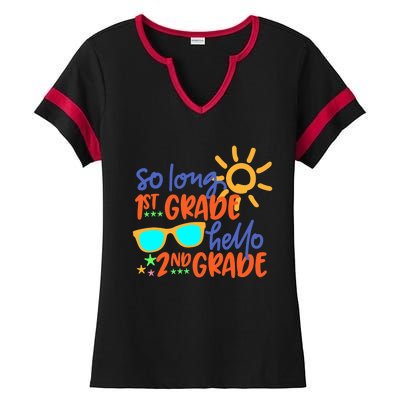 SO LONG 1st GRADE HELLO 2nd GRADE Teacher Student School Ladies Halftime Notch Neck Tee