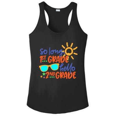 SO LONG 1st GRADE HELLO 2nd GRADE Teacher Student School Ladies PosiCharge Competitor Racerback Tank