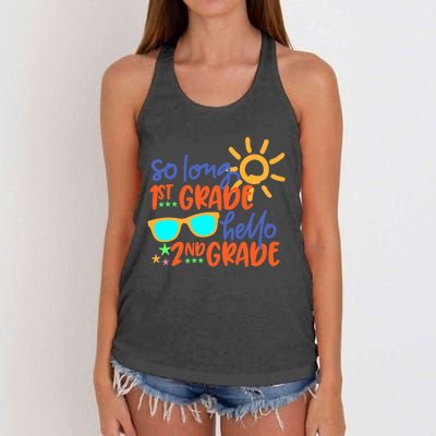 SO LONG 1st GRADE HELLO 2nd GRADE Teacher Student School Women's Knotted Racerback Tank