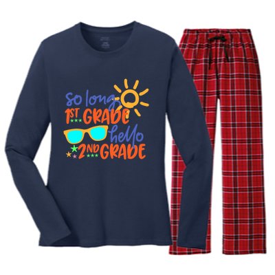 SO LONG 1st GRADE HELLO 2nd GRADE Teacher Student School Women's Long Sleeve Flannel Pajama Set 