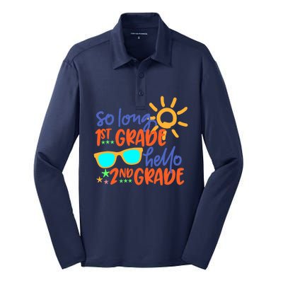 SO LONG 1st GRADE HELLO 2nd GRADE Teacher Student School Silk Touch Performance Long Sleeve Polo