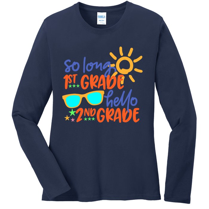 SO LONG 1st GRADE HELLO 2nd GRADE Teacher Student School Ladies Long Sleeve Shirt