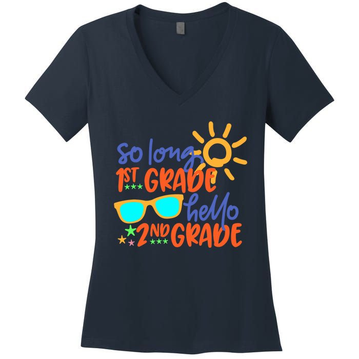 SO LONG 1st GRADE HELLO 2nd GRADE Teacher Student School Women's V-Neck T-Shirt