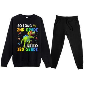 So Long 2nd Grade Hello 3rd Grade Dinosaur Back to School Premium Crewneck Sweatsuit Set