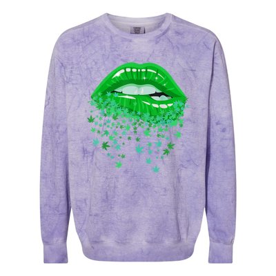 Sexy Lips 420 Cannabis Marijuana Weed Pot Leaf Lover Gift Colorblast Crewneck Sweatshirt