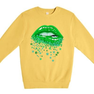 Sexy Lips 420 Cannabis Marijuana Weed Pot Leaf Lover Gift Premium Crewneck Sweatshirt