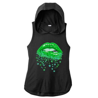 Sexy Lips 420 Cannabis Marijuana Weed Pot Leaf Lover Gift Ladies PosiCharge Tri-Blend Wicking Draft Hoodie Tank