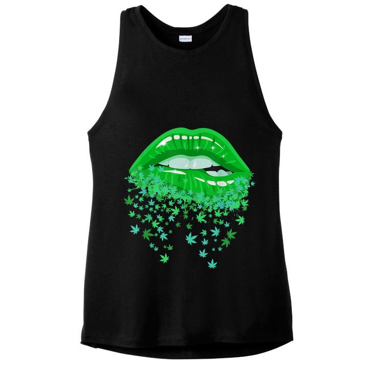 Sexy Lips 420 Cannabis Marijuana Weed Pot Leaf Lover Gift Ladies PosiCharge Tri-Blend Wicking Tank