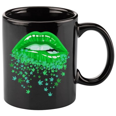 Sexy Lips 420 Cannabis Marijuana Weed Pot Leaf Lover Gift 11oz C Handle Ceramic Mug