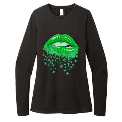 Sexy Lips 420 Cannabis Marijuana Weed Pot Leaf Lover Gift Womens CVC Long Sleeve Shirt