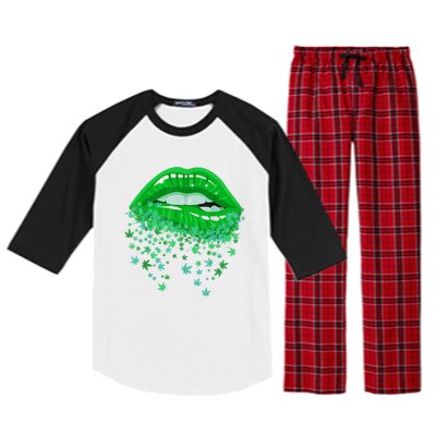 Sexy Lips 420 Cannabis Marijuana Weed Pot Leaf Lover Gift Raglan Sleeve Pajama Set