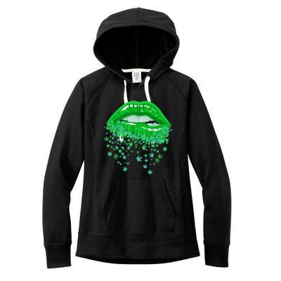 Sexy Lips 420 Cannabis Marijuana Weed Pot Leaf Lover Gift Women's Fleece Hoodie