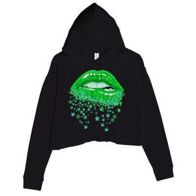 Sexy Lips 420 Cannabis Marijuana Weed Pot Leaf Lover Gift Crop Fleece Hoodie