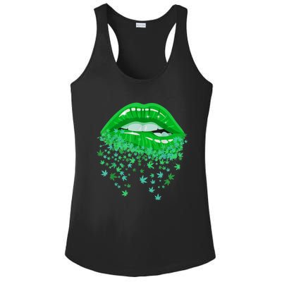 Sexy Lips 420 Cannabis Marijuana Weed Pot Leaf Lover Gift Ladies PosiCharge Competitor Racerback Tank