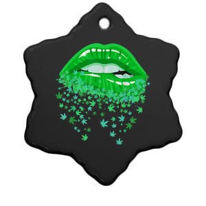 Sexy Lips 420 Cannabis Marijuana Weed Pot Leaf Lover Gift Ceramic Star Ornament