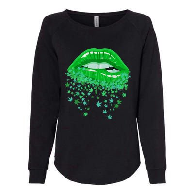 Sexy Lips 420 Cannabis Marijuana Weed Pot Leaf Lover Gift Womens California Wash Sweatshirt