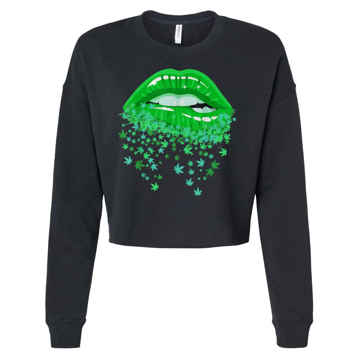 Sexy Lips 420 Cannabis Marijuana Weed Pot Leaf Lover Gift Cropped Pullover Crew