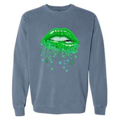 Sexy Lips 420 Cannabis Marijuana Weed Pot Leaf Lover Gift Garment-Dyed Sweatshirt