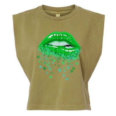 Sexy Lips 420 Cannabis Marijuana Weed Pot Leaf Lover Gift Garment-Dyed Women's Muscle Tee