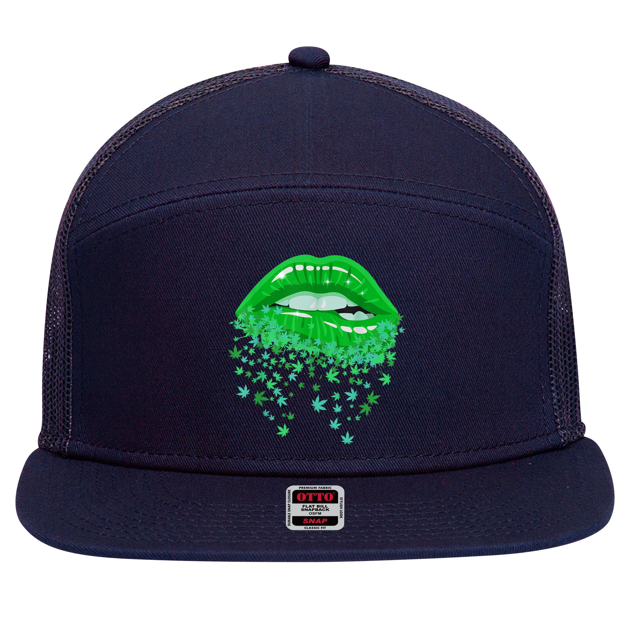 Sexy Lips 420 Cannabis Marijuana Weed Pot Leaf Lover Gift 7 Panel Mesh Trucker Snapback Hat