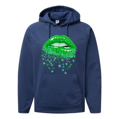 Sexy Lips 420 Cannabis Marijuana Weed Pot Leaf Lover Gift Performance Fleece Hoodie