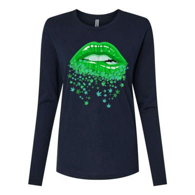 Sexy Lips 420 Cannabis Marijuana Weed Pot Leaf Lover Gift Womens Cotton Relaxed Long Sleeve T-Shirt