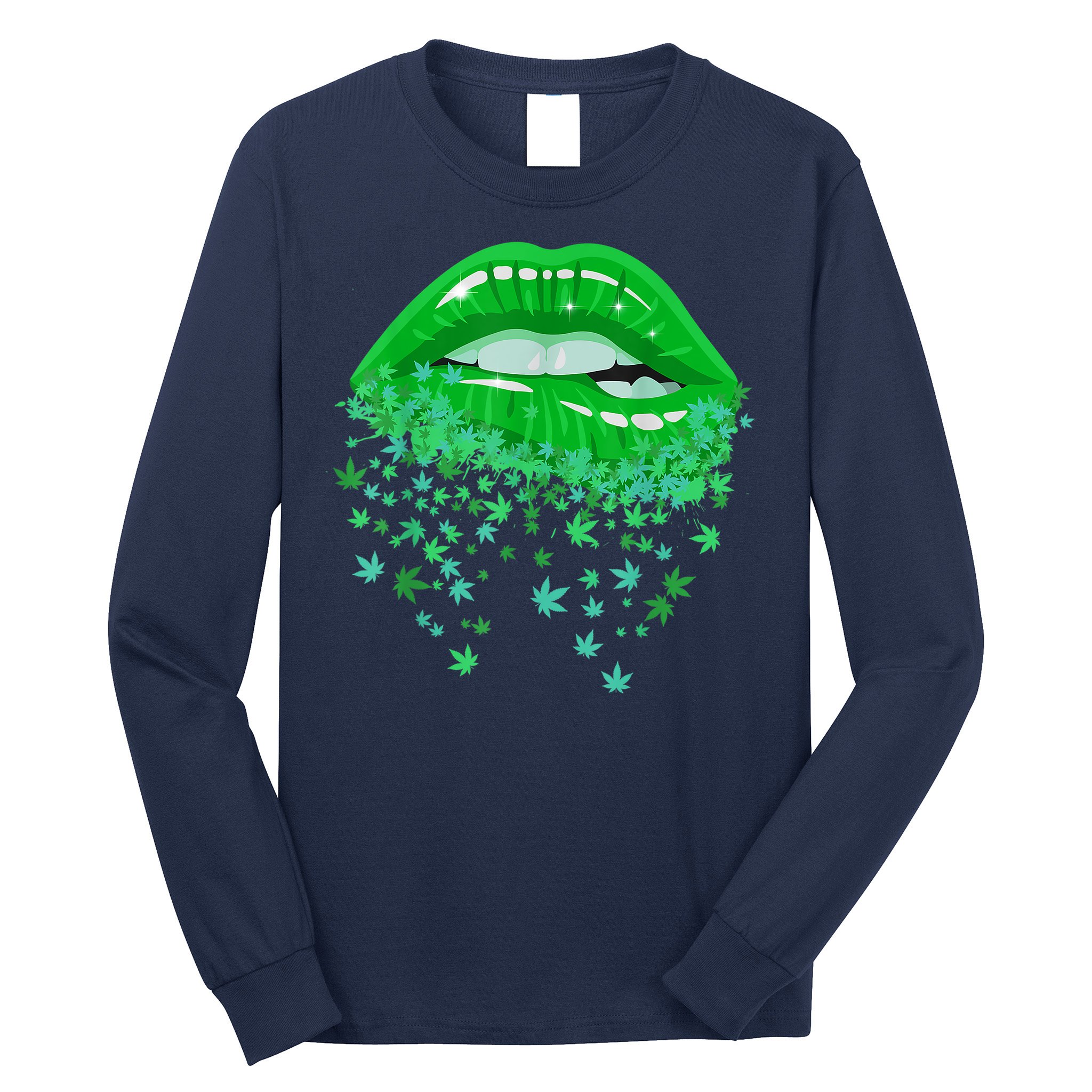 Sexy Lips 420 Cannabis Marijuana Weed Pot Leaf Lover Gift Long Sleeve Shirt