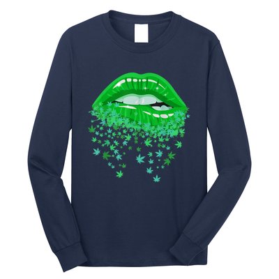 Sexy Lips 420 Cannabis Marijuana Weed Pot Leaf Lover Gift Long Sleeve Shirt