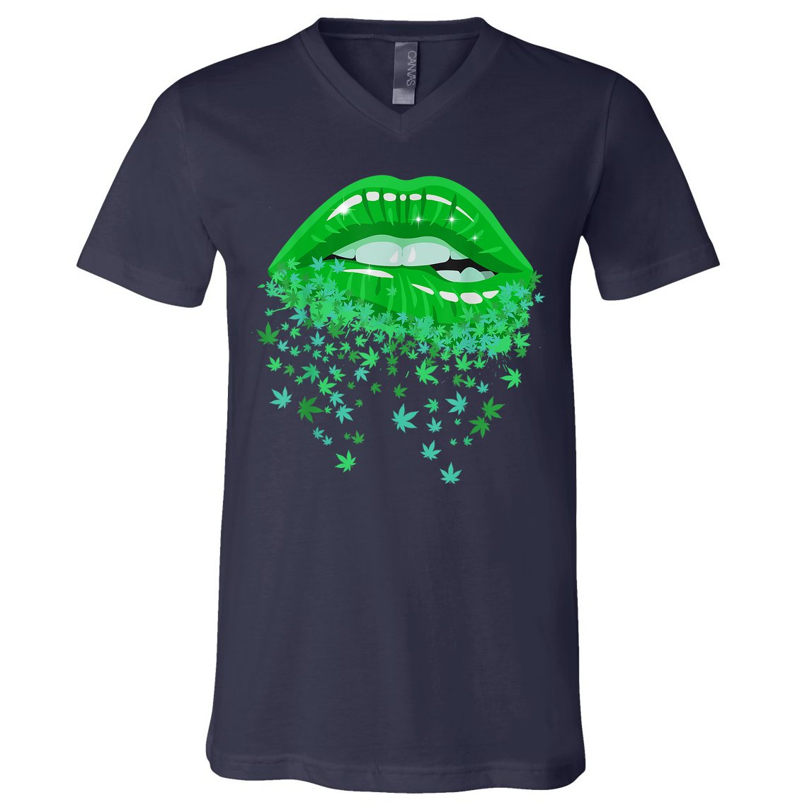 Sexy Lips 420 Cannabis Marijuana Weed Pot Leaf Lover Gift V-Neck T-Shirt