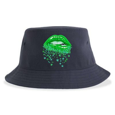 Sexy Lips 420 Cannabis Marijuana Weed Pot Leaf Lover Gift Sustainable Bucket Hat