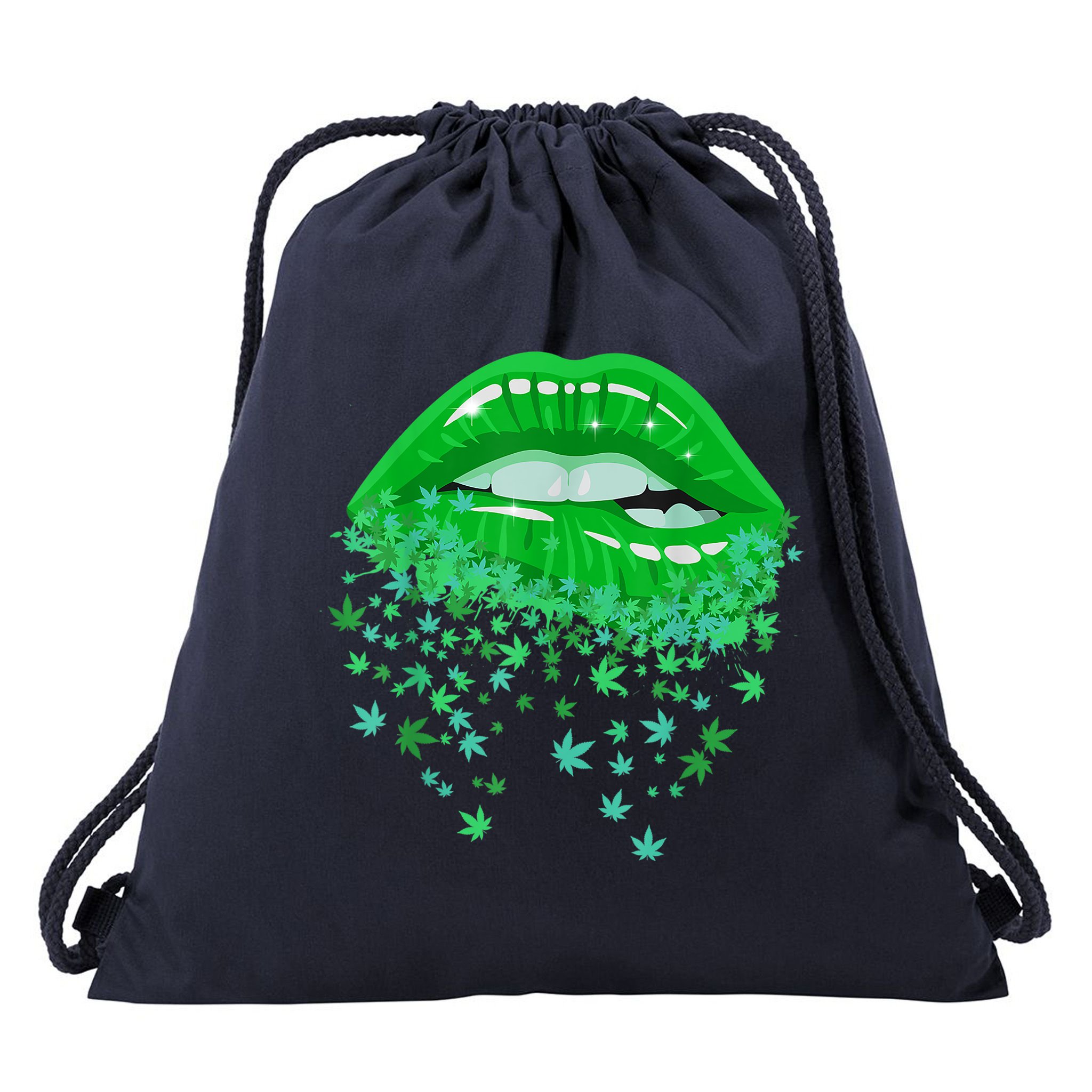 Sexy Lips 420 Cannabis Marijuana Weed Pot Leaf Lover Gift Drawstring Bag