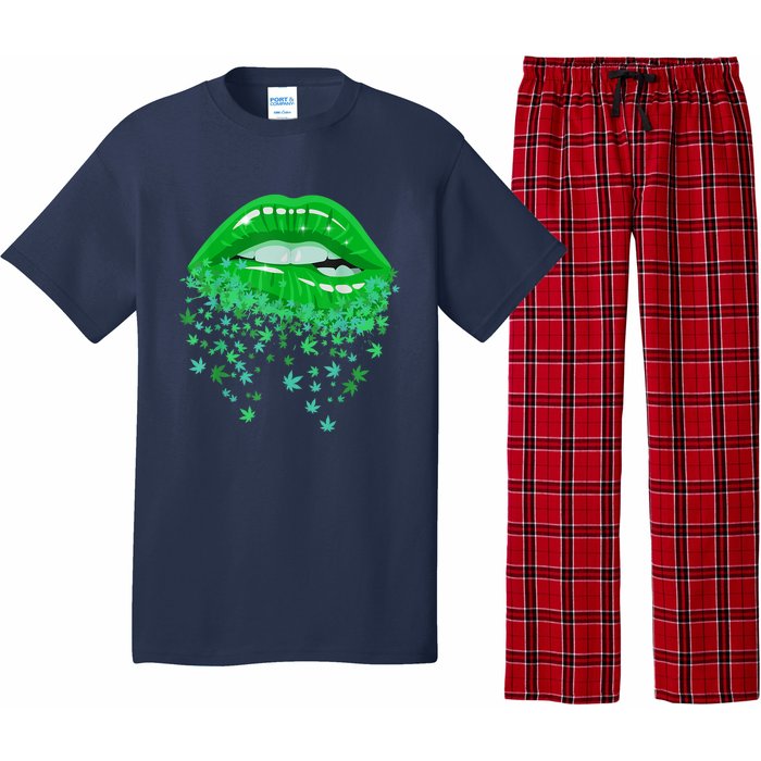 Sexy Lips 420 Cannabis Marijuana Weed Pot Leaf Lover Gift Pajama Set