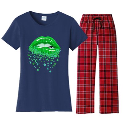 Sexy Lips 420 Cannabis Marijuana Weed Pot Leaf Lover Gift Women's Flannel Pajama Set