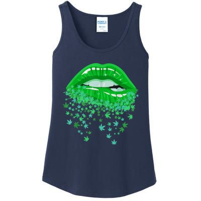 Sexy Lips 420 Cannabis Marijuana Weed Pot Leaf Lover Gift Ladies Essential Tank