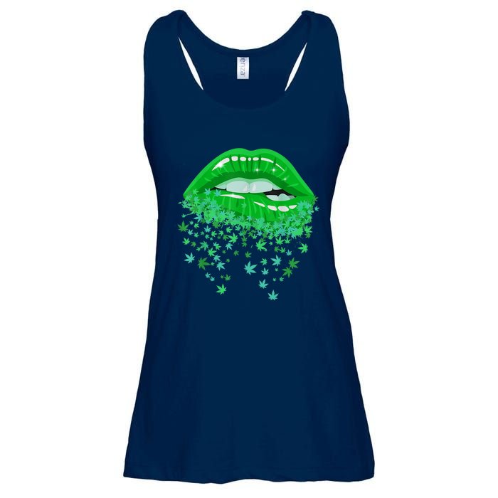 Sexy Lips 420 Cannabis Marijuana Weed Pot Leaf Lover Gift Ladies Essential Flowy Tank