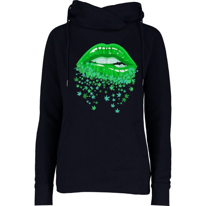 Sexy Lips 420 Cannabis Marijuana Weed Pot Leaf Lover Gift Womens Funnel Neck Pullover Hood