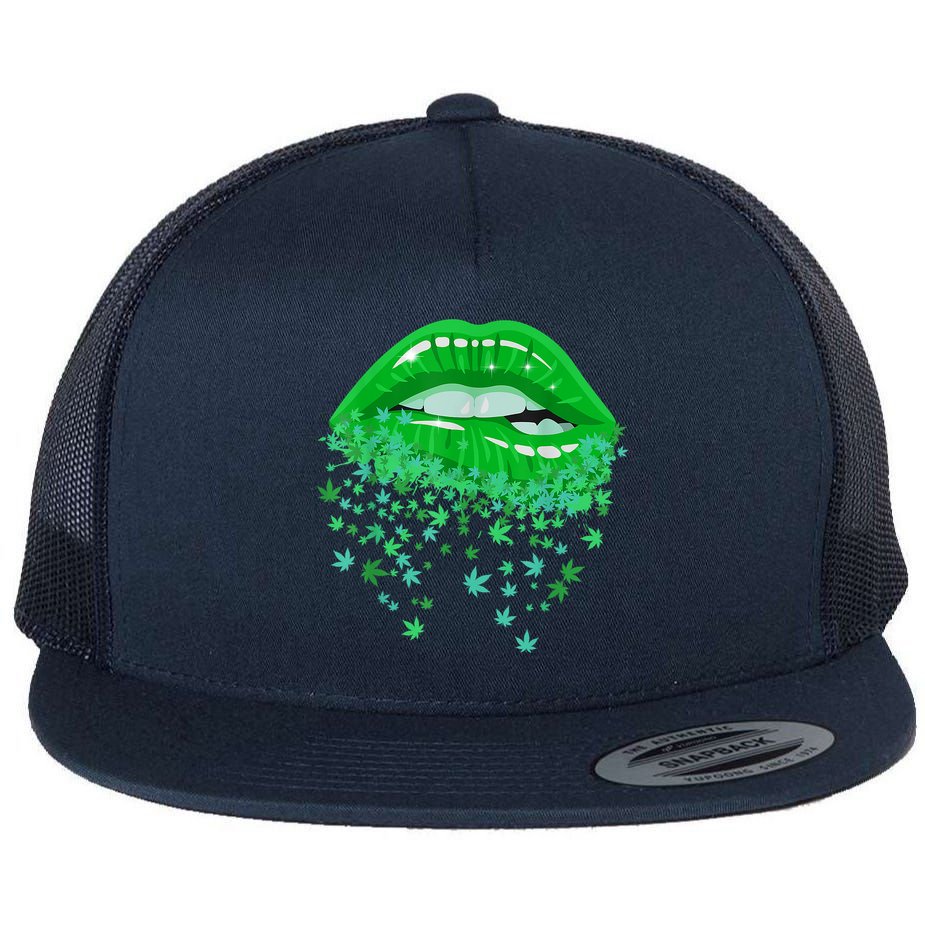 Sexy Lips 420 Cannabis Marijuana Weed Pot Leaf Lover Gift Flat Bill Trucker Hat