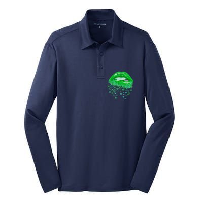 Sexy Lips 420 Cannabis Marijuana Weed Pot Leaf Lover Gift Silk Touch Performance Long Sleeve Polo