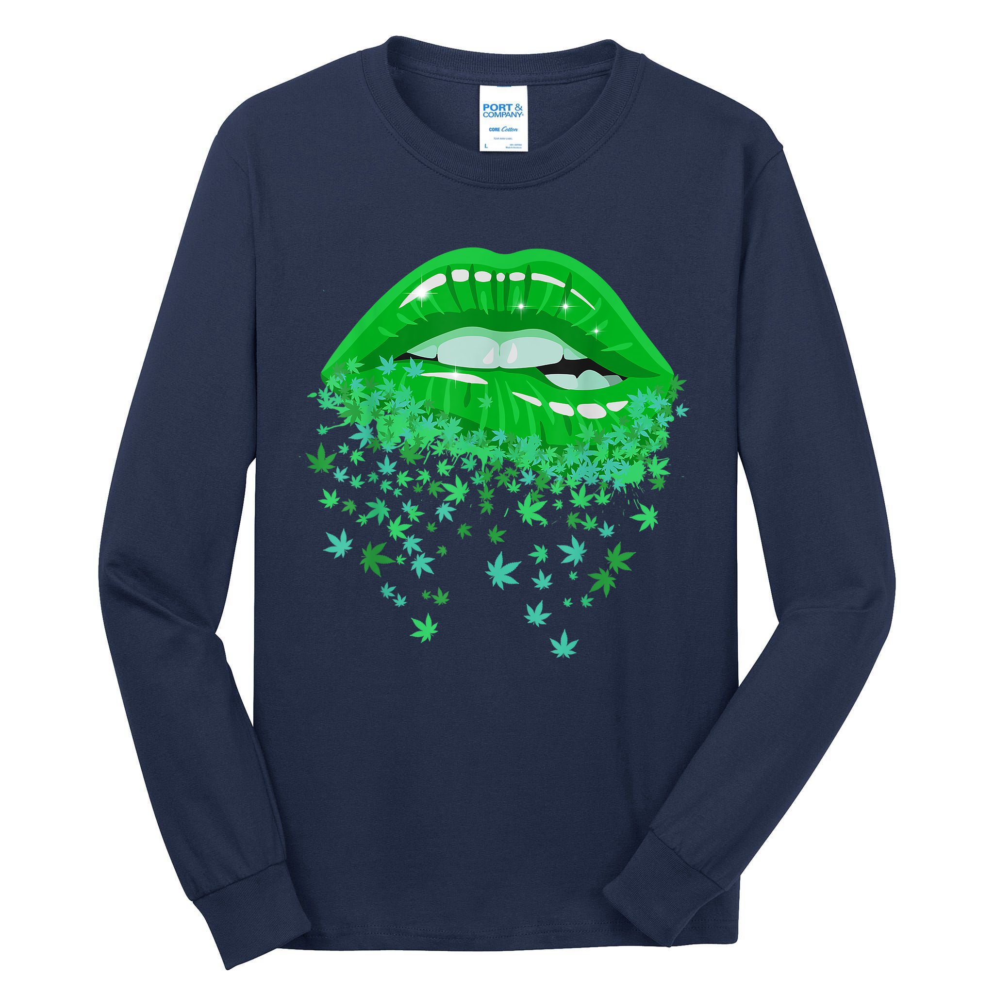 Sexy Lips 420 Cannabis Marijuana Weed Pot Leaf Lover Gift Tall Long Sleeve T-Shirt
