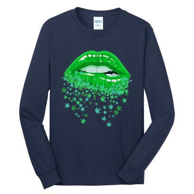 Sexy Lips 420 Cannabis Marijuana Weed Pot Leaf Lover Gift Tall Long Sleeve T-Shirt