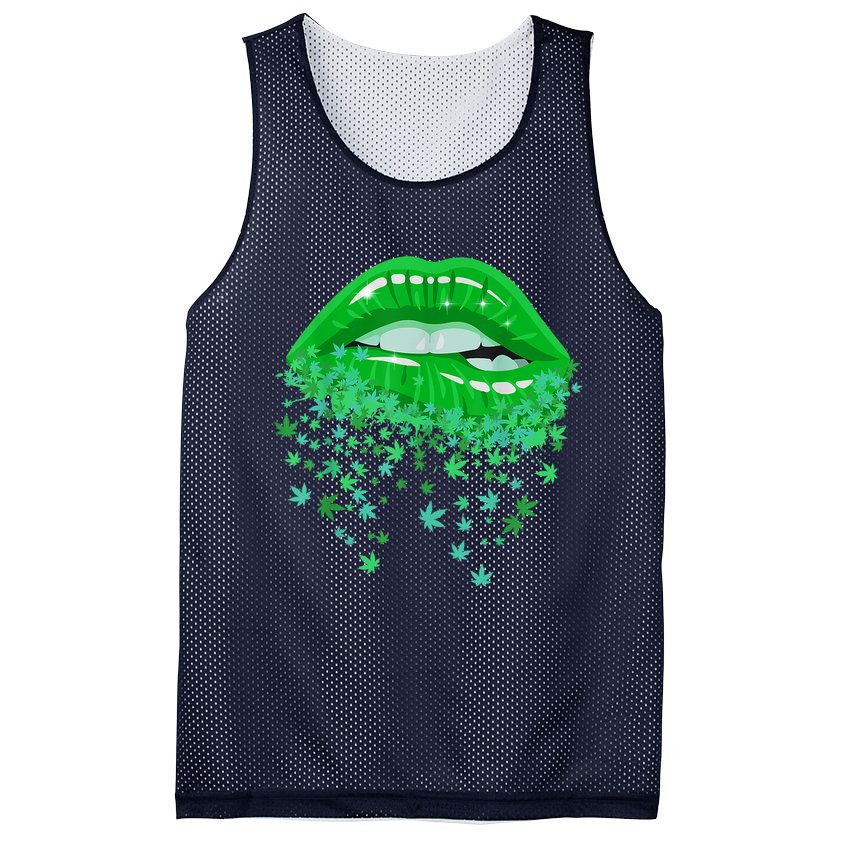Sexy Lips 420 Cannabis Marijuana Weed Pot Leaf Lover Gift Mesh Reversible Basketball Jersey Tank