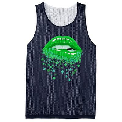 Sexy Lips 420 Cannabis Marijuana Weed Pot Leaf Lover Gift Mesh Reversible Basketball Jersey Tank