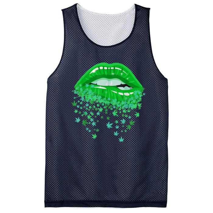 Sexy Lips 420 Cannabis Marijuana Weed Pot Leaf Lover Gift Mesh Reversible Basketball Jersey Tank