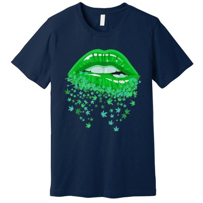 Sexy Lips 420 Cannabis Marijuana Weed Pot Leaf Lover Gift Premium T-Shirt