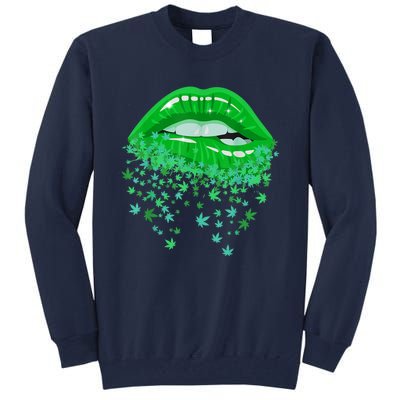 Sexy Lips 420 Cannabis Marijuana Weed Pot Leaf Lover Gift Tall Sweatshirt