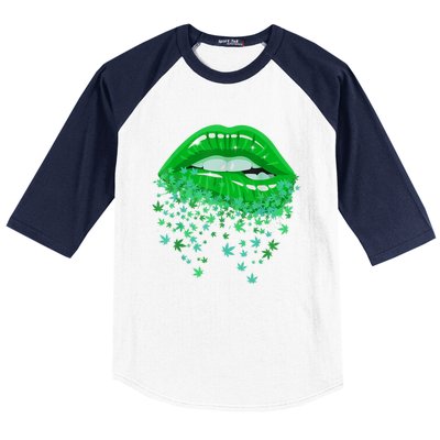 Sexy Lips 420 Cannabis Marijuana Weed Pot Leaf Lover Gift Baseball Sleeve Shirt