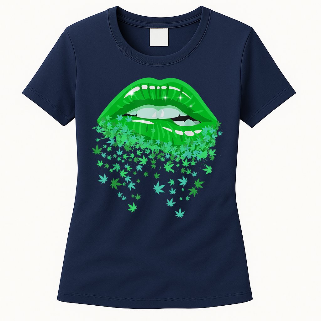 Sexy Lips 420 Cannabis Marijuana Weed Pot Leaf Lover Gift Womens T-Shirt