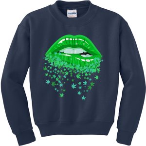 Sexy Lips 420 Cannabis Marijuana Weed Pot Leaf Lover Gift Kids Sweatshirt